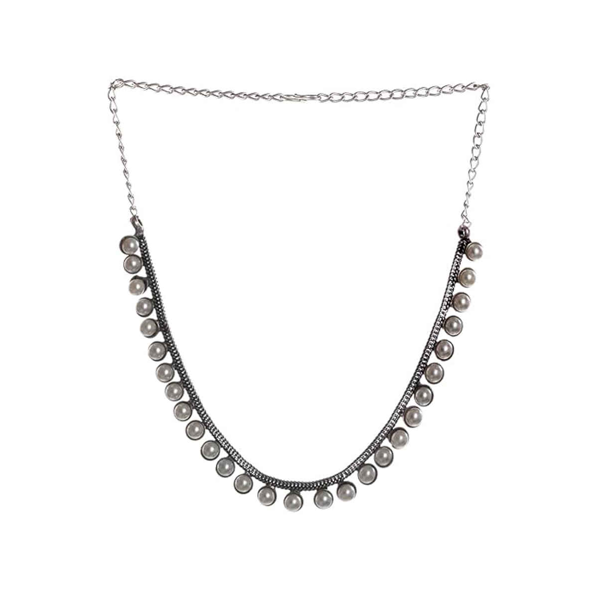 Aatmana Set of 2 Oxidised Silver-Tone Pearl Studded & Evil Eye Necklace