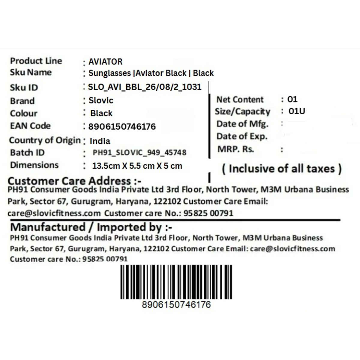 Slovic Unisex Aviators Sunglasses with UV400 Protection Lenses | Black