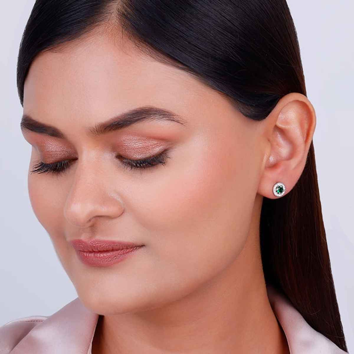 Giva Silver Forest Green Shining Halo Studs