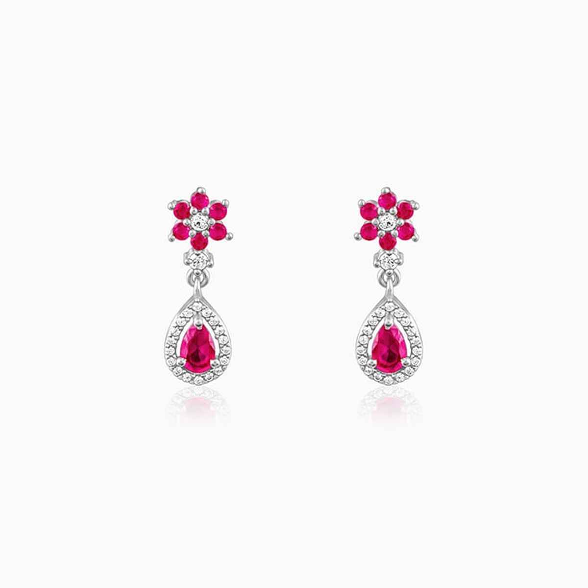 Giva Silver Pink Flower Mini Drop Earrings