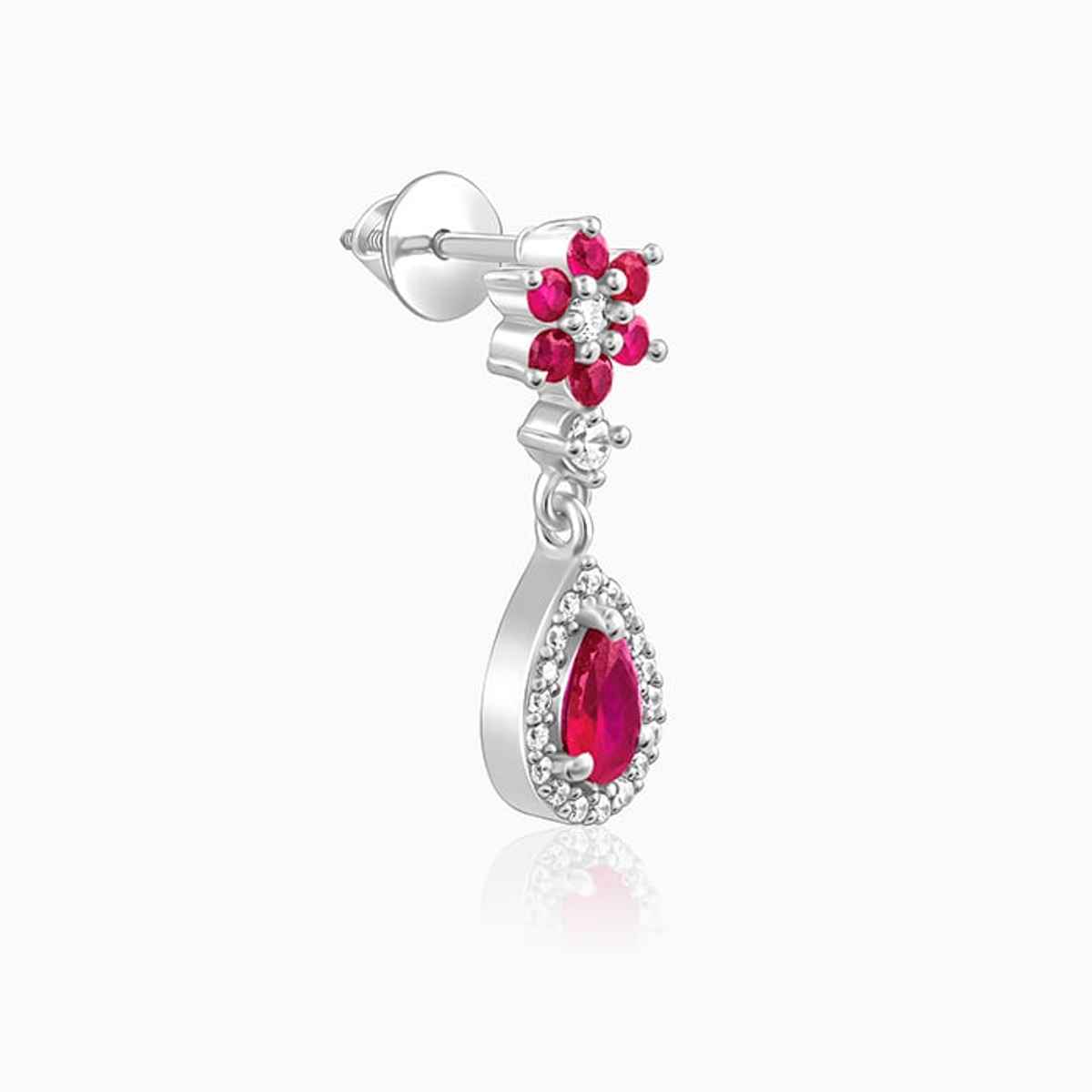 Giva Silver Pink Flower Mini Drop Earrings