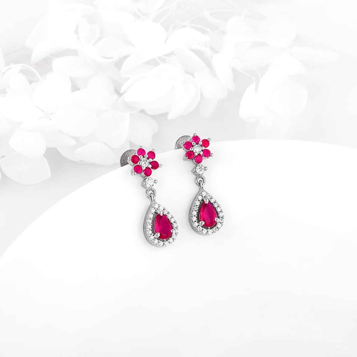 Giva Silver Pink Flower Mini Drop Earrings