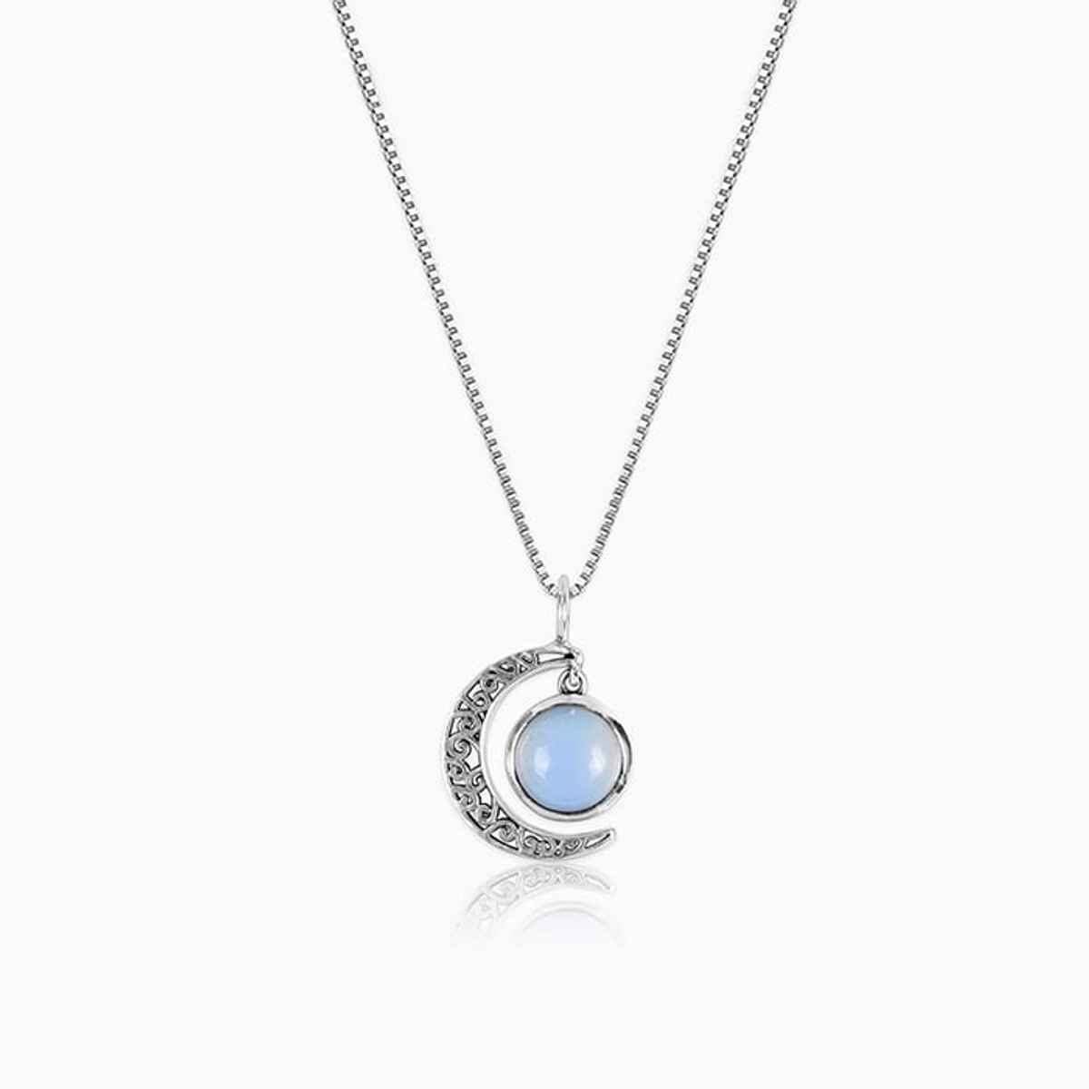Giva Oxidised Silver Moonstone Crescent Pendant with Box Chain