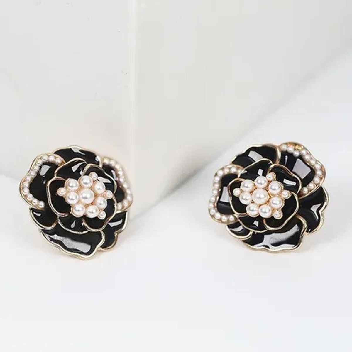 Estailo Fashion Cut The Crap Flower Stud Earrings | E0001404 |Black
