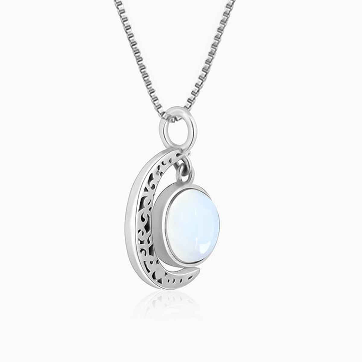 Giva Oxidised Silver Moonstone Crescent Pendant with Box Chain
