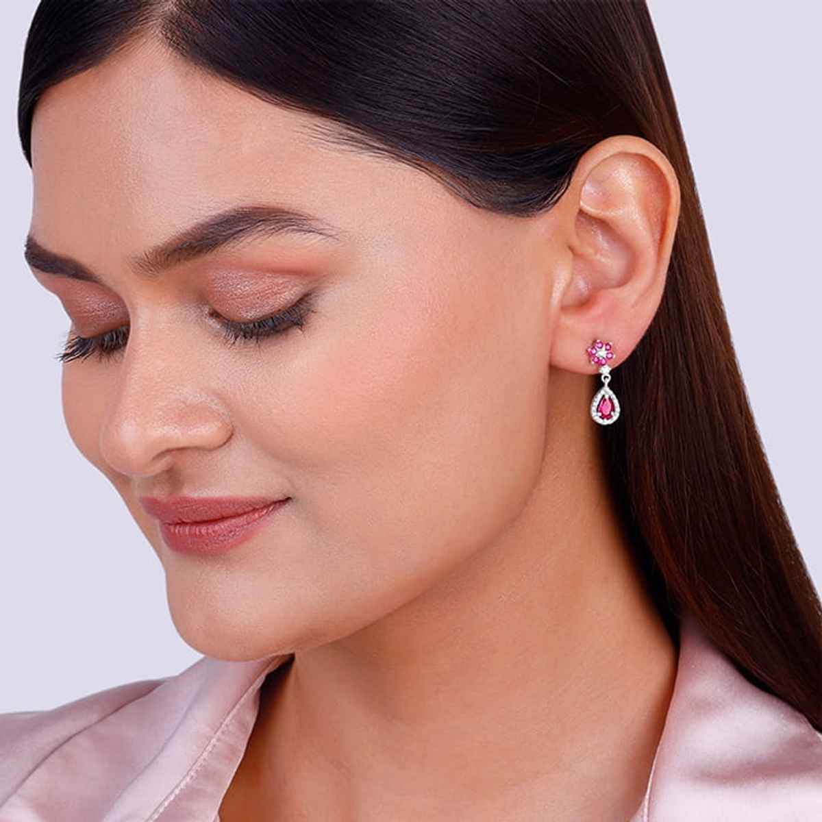 Giva Silver Pink Flower Mini Drop Earrings