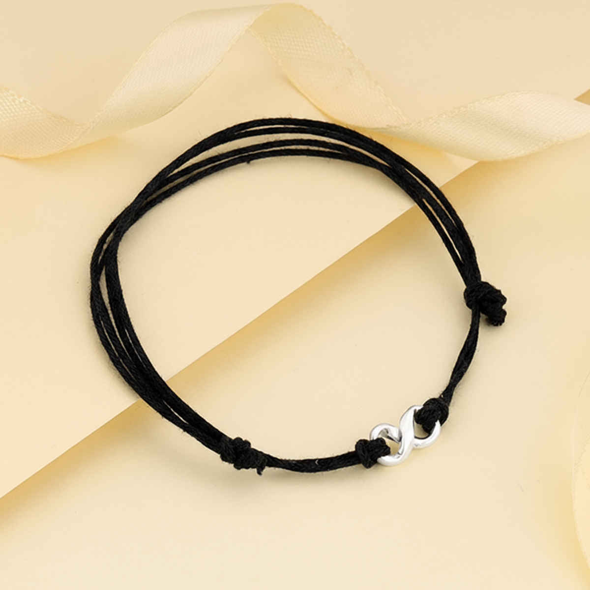 Giva Silver Infinity Black Thread Anklets
