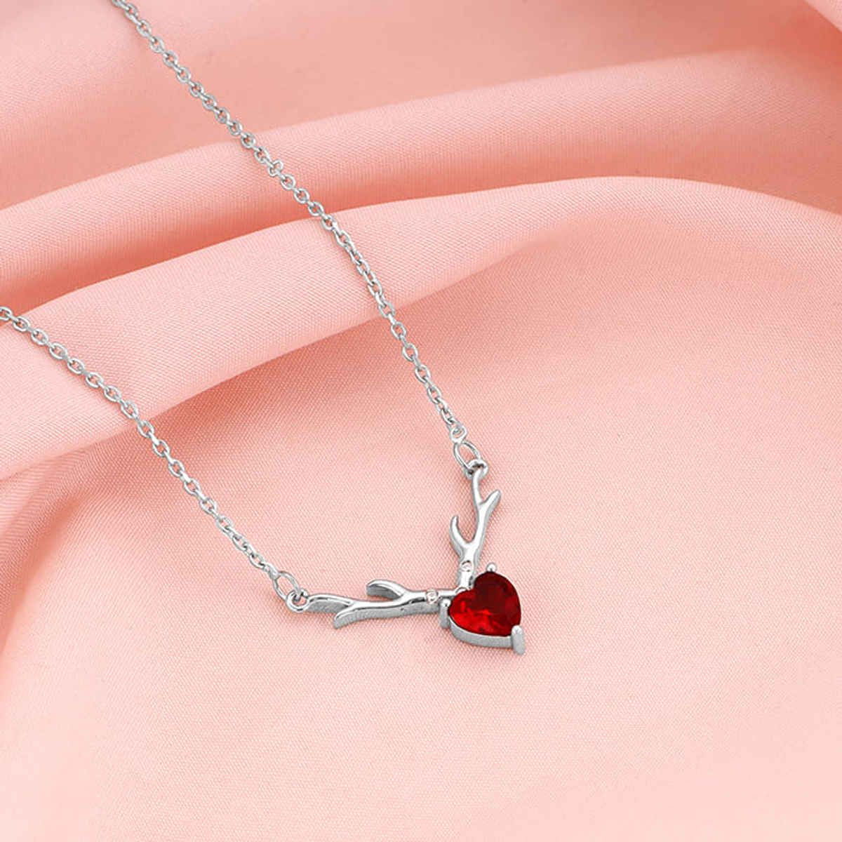 Giva Silver Deer Heart in Red Necklace | PD02328