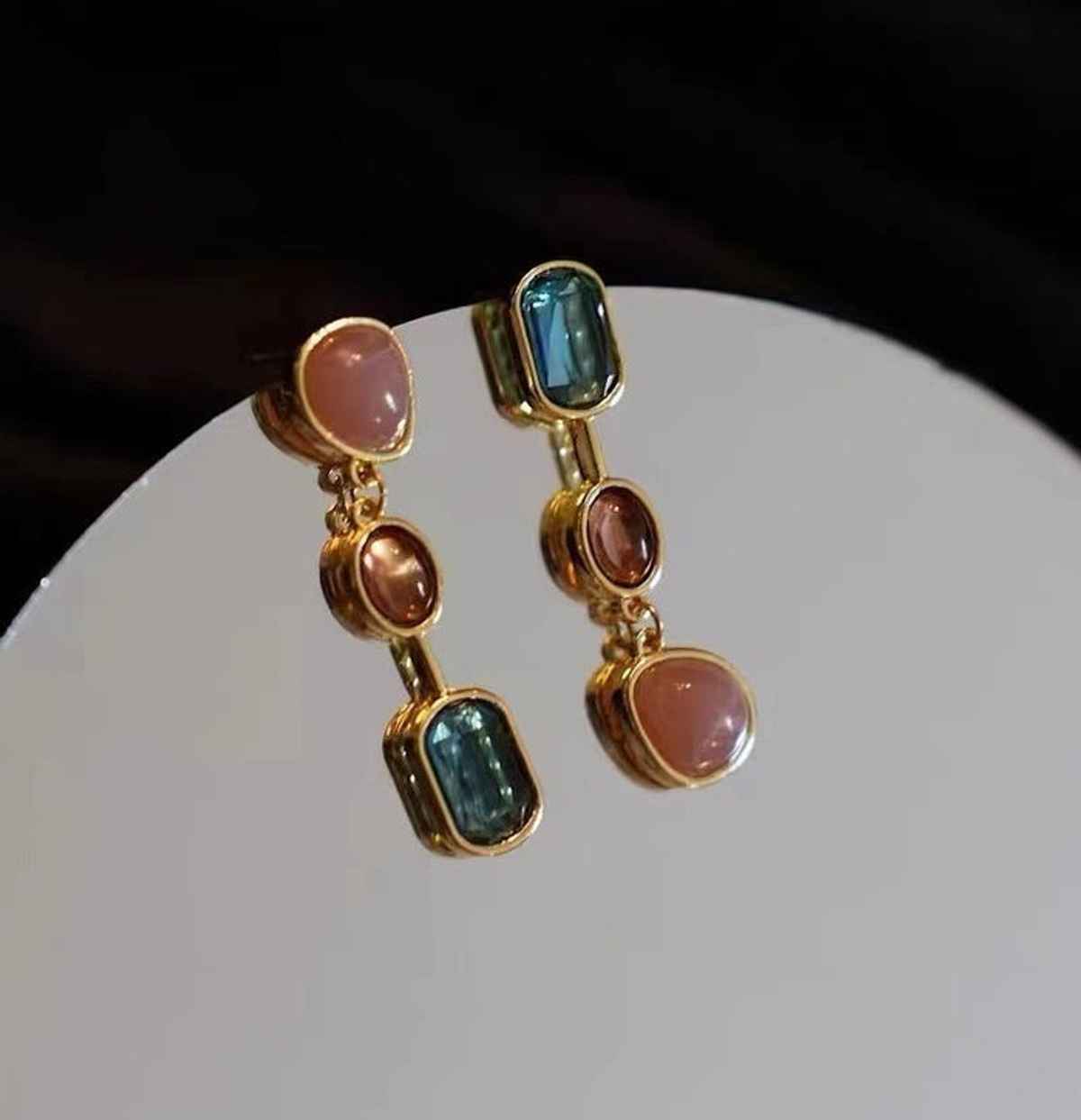 Just Lil Things Vintage Geometric Gemstone Drop Earrings | Jlt11630