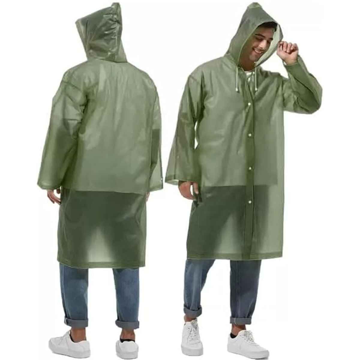Infispace Adult Unisex Polyester Long RainCoat Poncho with Cap and Cover Free Size - Dark Green