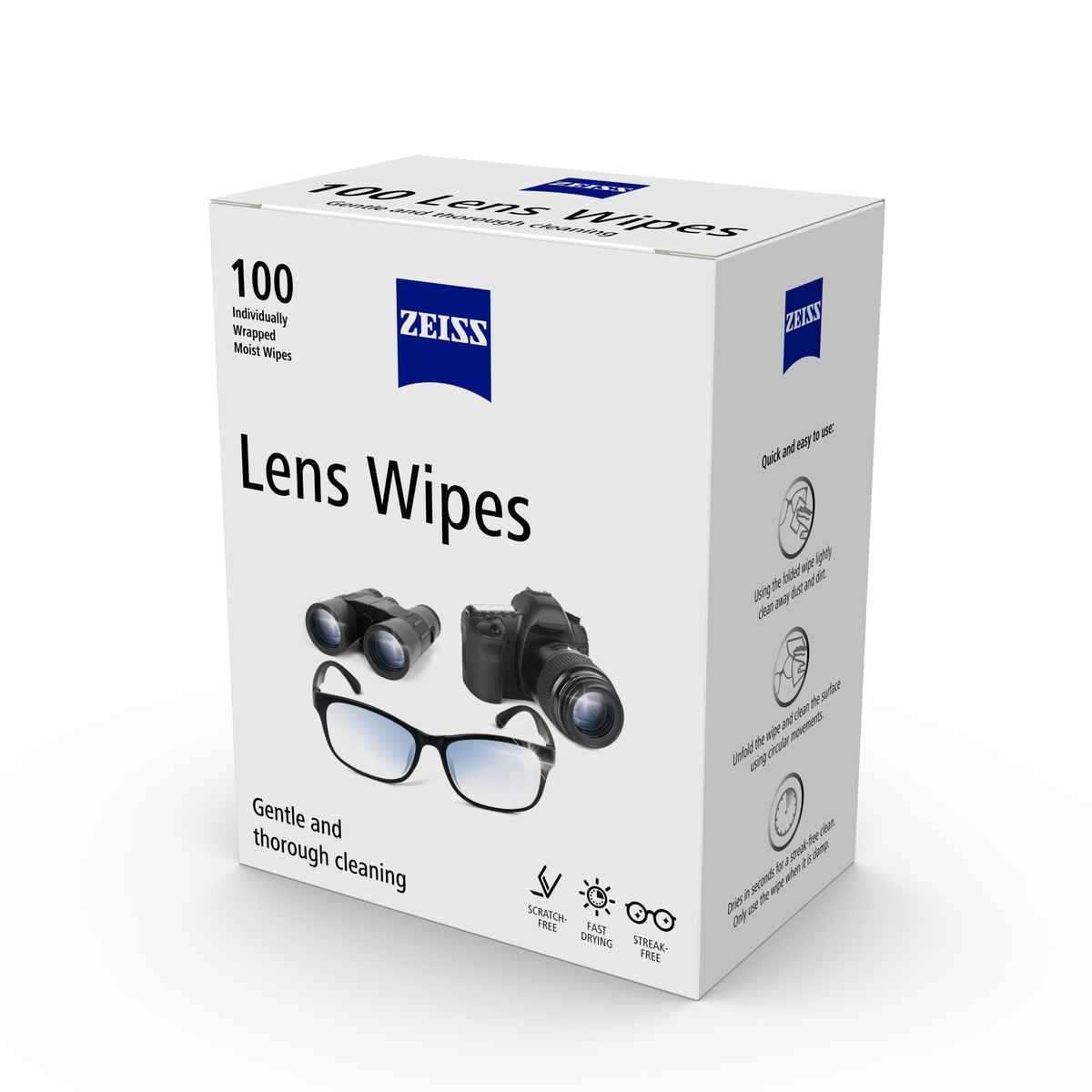 ZEISS Lens Wipes 100ct - Lens Cleaner for Spectacles, Eyeglasses, Sunglasses and Camera Lenses
