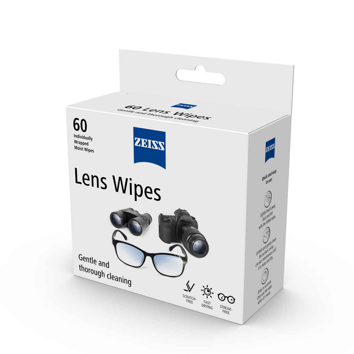 ZEISS Lens Wipes 60ct - Lens Cleaner for Spectacles, Eyeglasses, Sunglasses and Camera Lenses