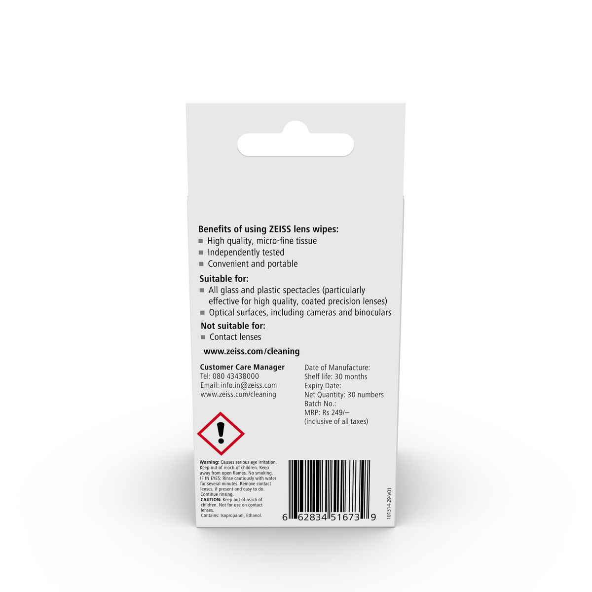 ZEISS Lens Wipes 30ct - Lens Cleaner for Spectacles, Eyeglasses, Sunglasses and Camera Lenses