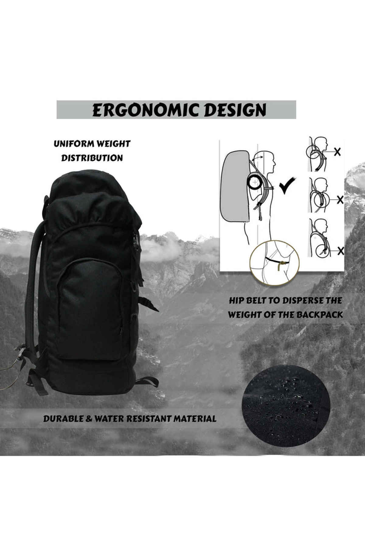 F Gear Unisex Polyester 46 L Ergonomic Handle Rucksack | Black - Free Size