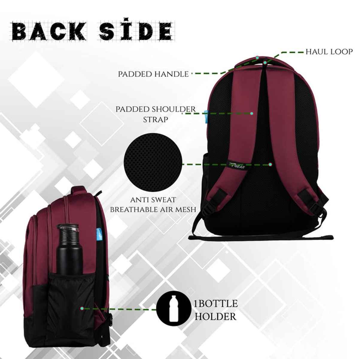 F Gear Unisex Solid Polyester 29 L Backpack | Black and Maroon