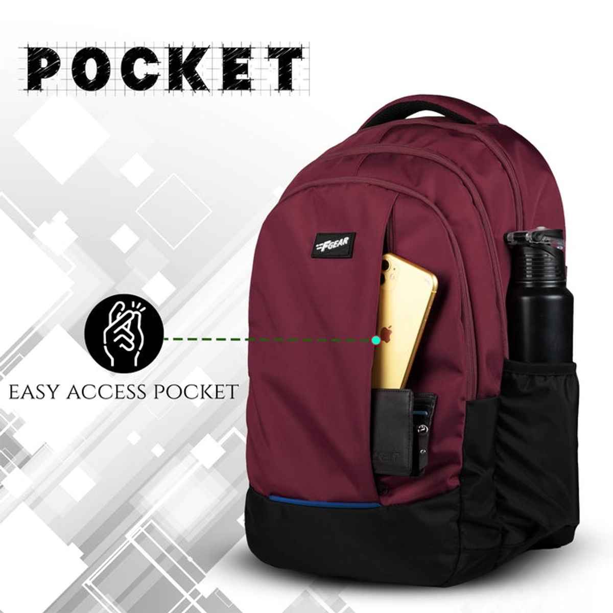 F Gear Unisex Solid Polyester 29 L Backpack | Black and Maroon