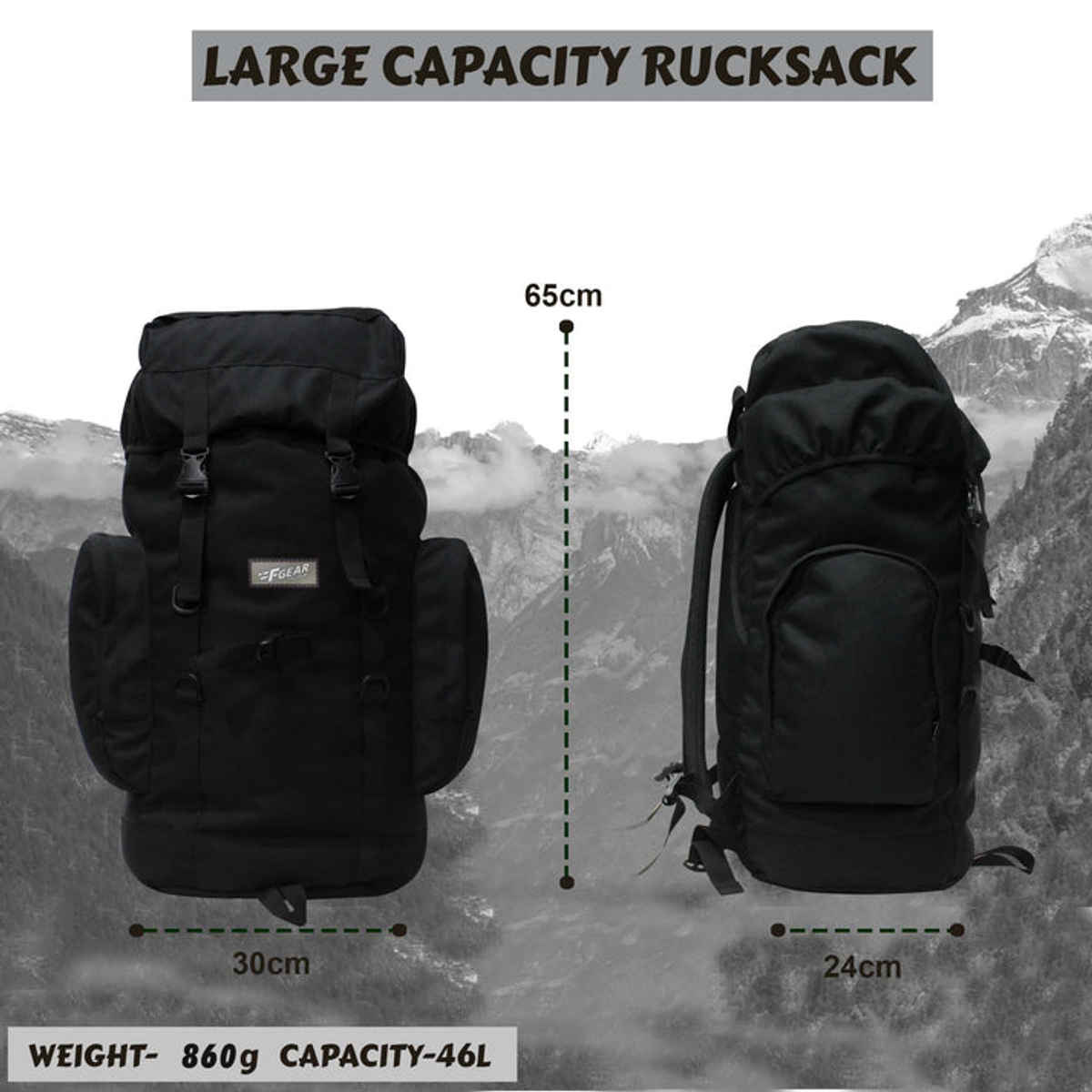 F Gear Unisex Polyester 46 L Ergonomic Handle Rucksack | Black - Free Size
