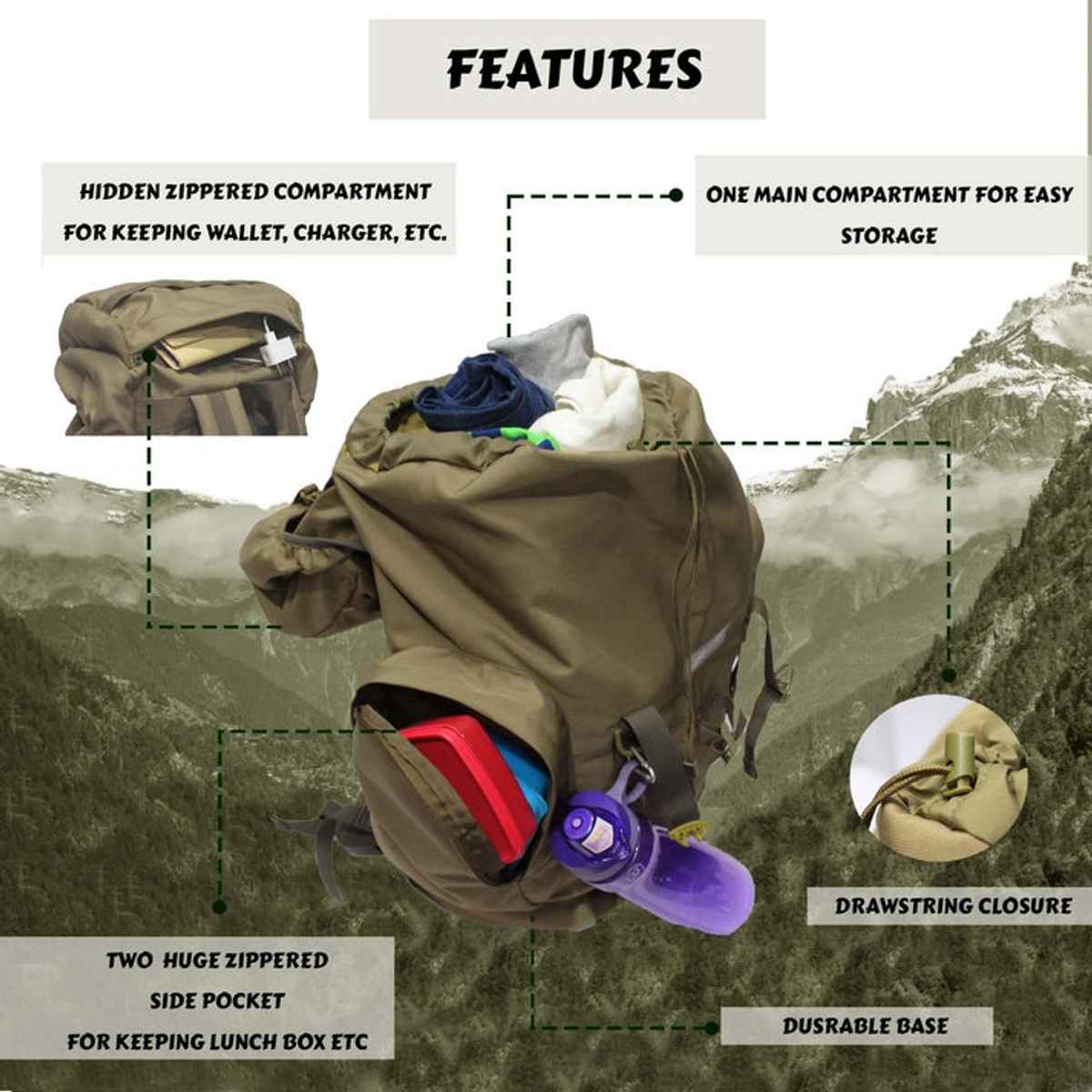 F Gear Unisex Polyester 46 L Top Handle Rucksack | Khaki - M