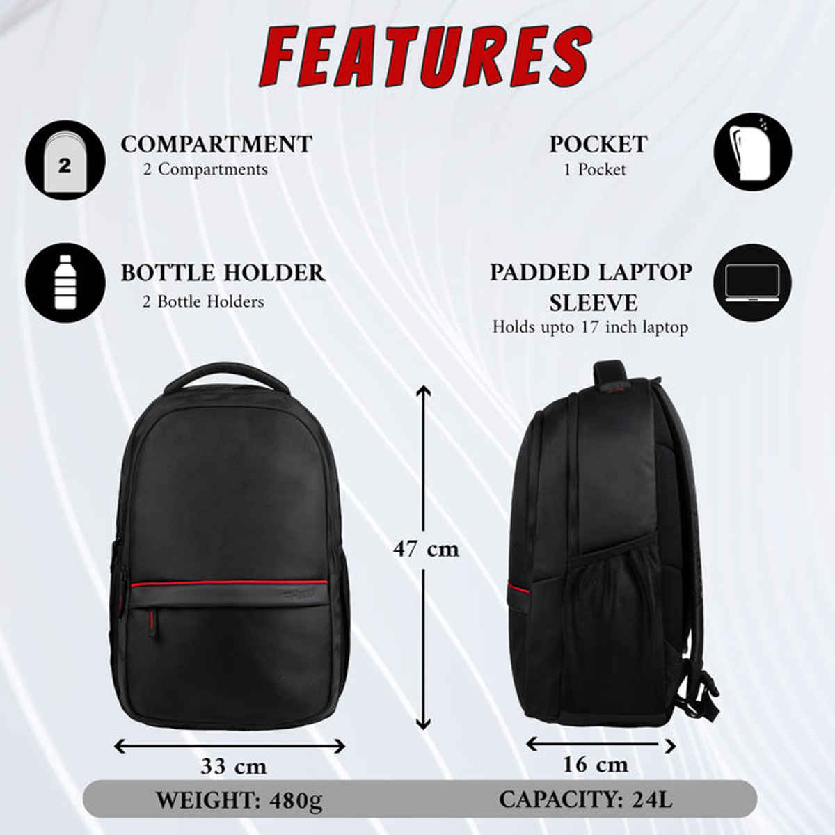 F Gear Unisex Solid Polyester 24 L Laptop Backpack | Black