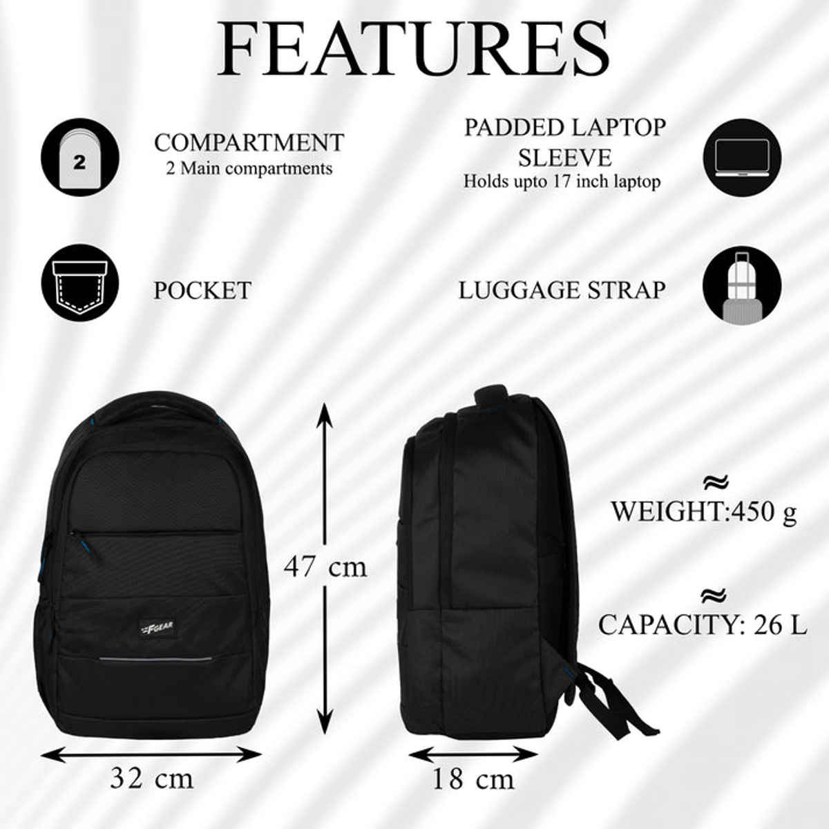 F Gear Unisex Polyester 26 L Backpack | Black