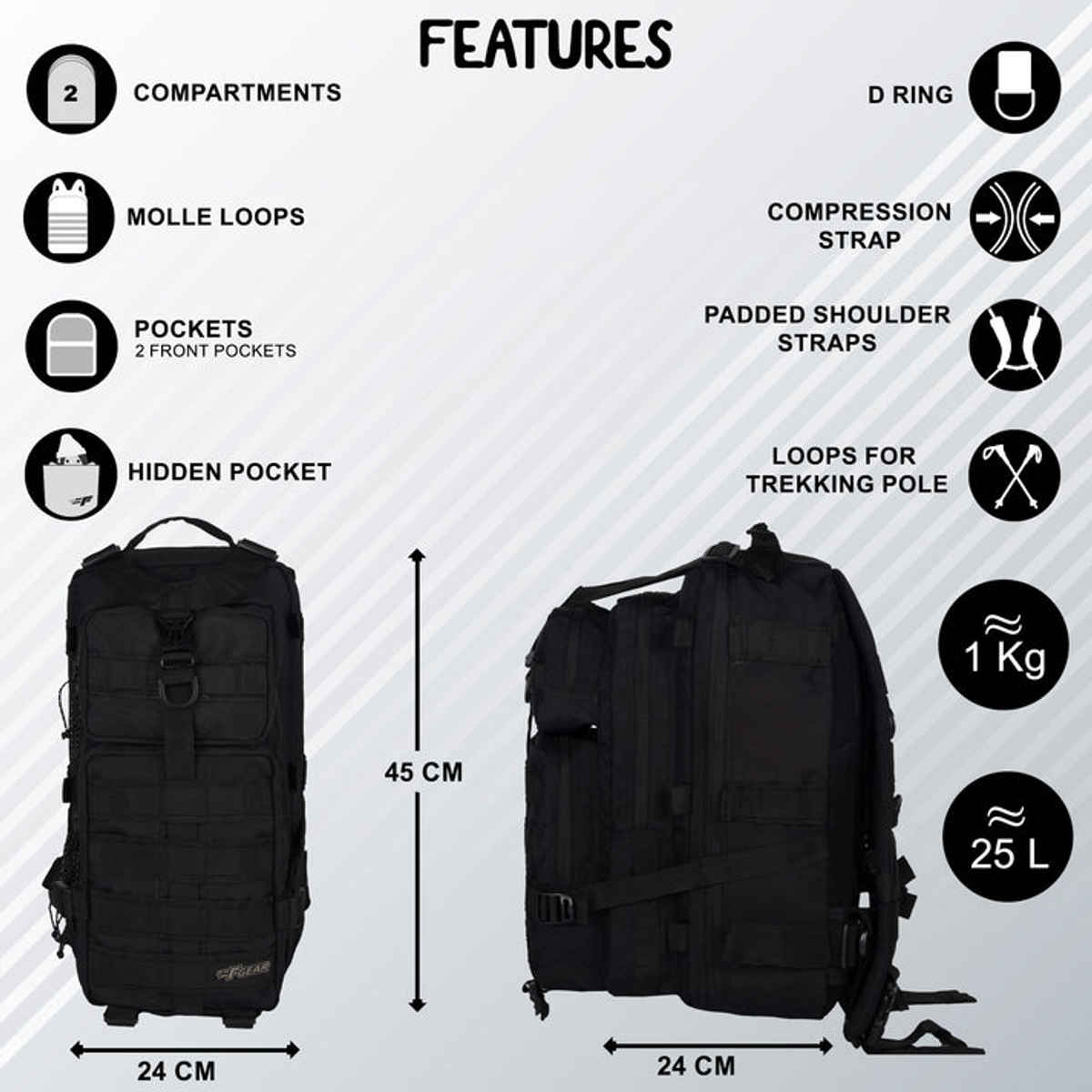 F Gear Unisex Camouflage Canvas Polyurethane 29 L Top Handle Backpack | Black - Standard