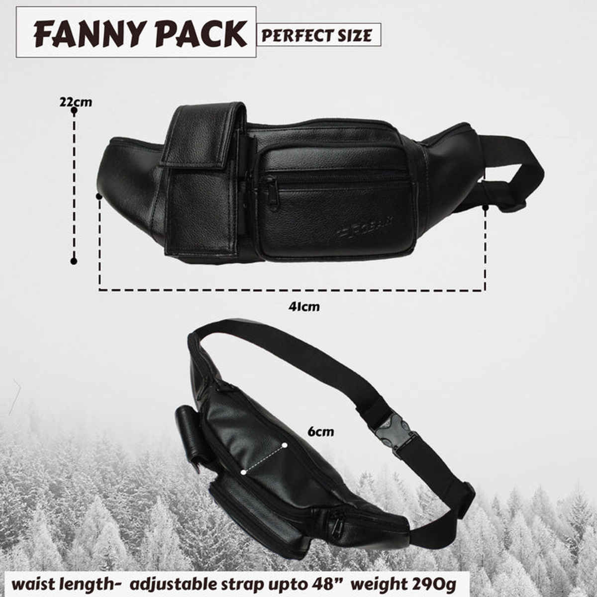 F Gear Unisex Artificial Leather 2 L Waist Bag | Black