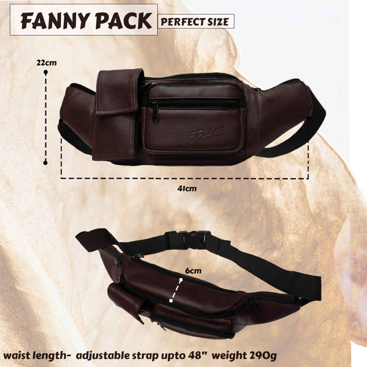 F Gear Unisex Leatherette 2 L Waist Bag | Brown
