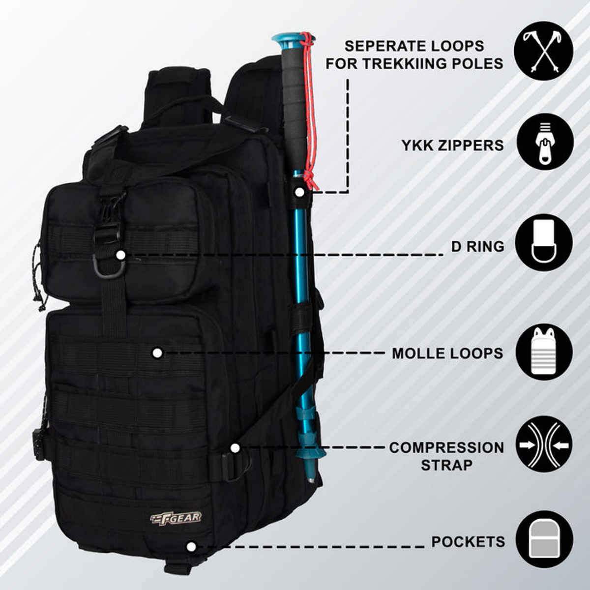 F Gear Unisex Camouflage Canvas Polyurethane 29 L Top Handle Backpack | Black - Standard