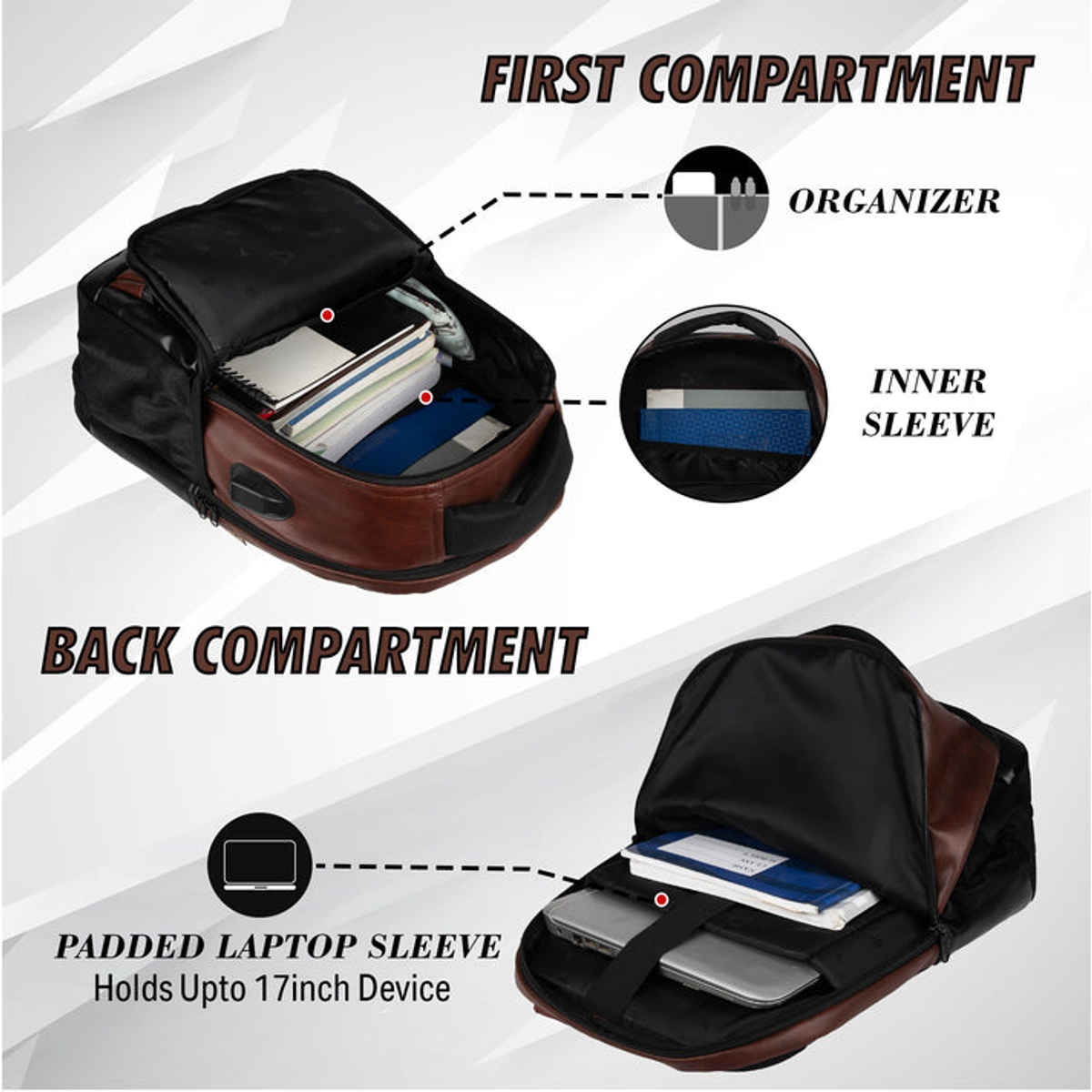 F Gear Unisex Solid Artificial Leather 28 L Laptop Backpack | Brown