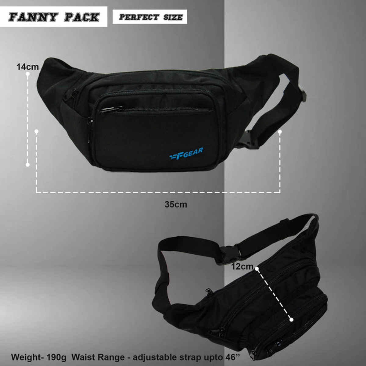 F Gear Unisex Polyester 2 L Waist Bag | Black