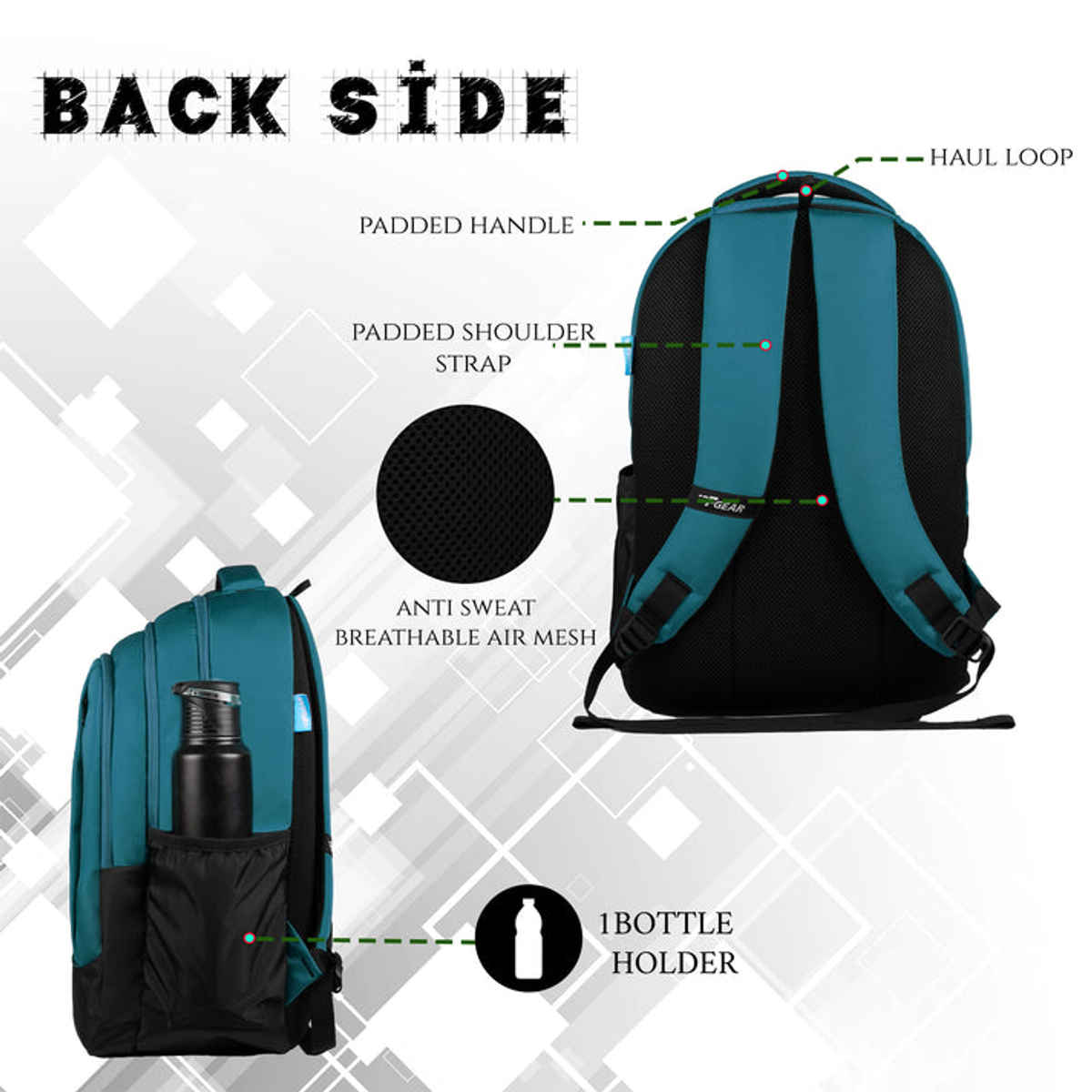 F Gear Unisex Modern Polyester 29 L Padded Grab Handle Laptop Backpack | Black and Aqua - 17 Inches