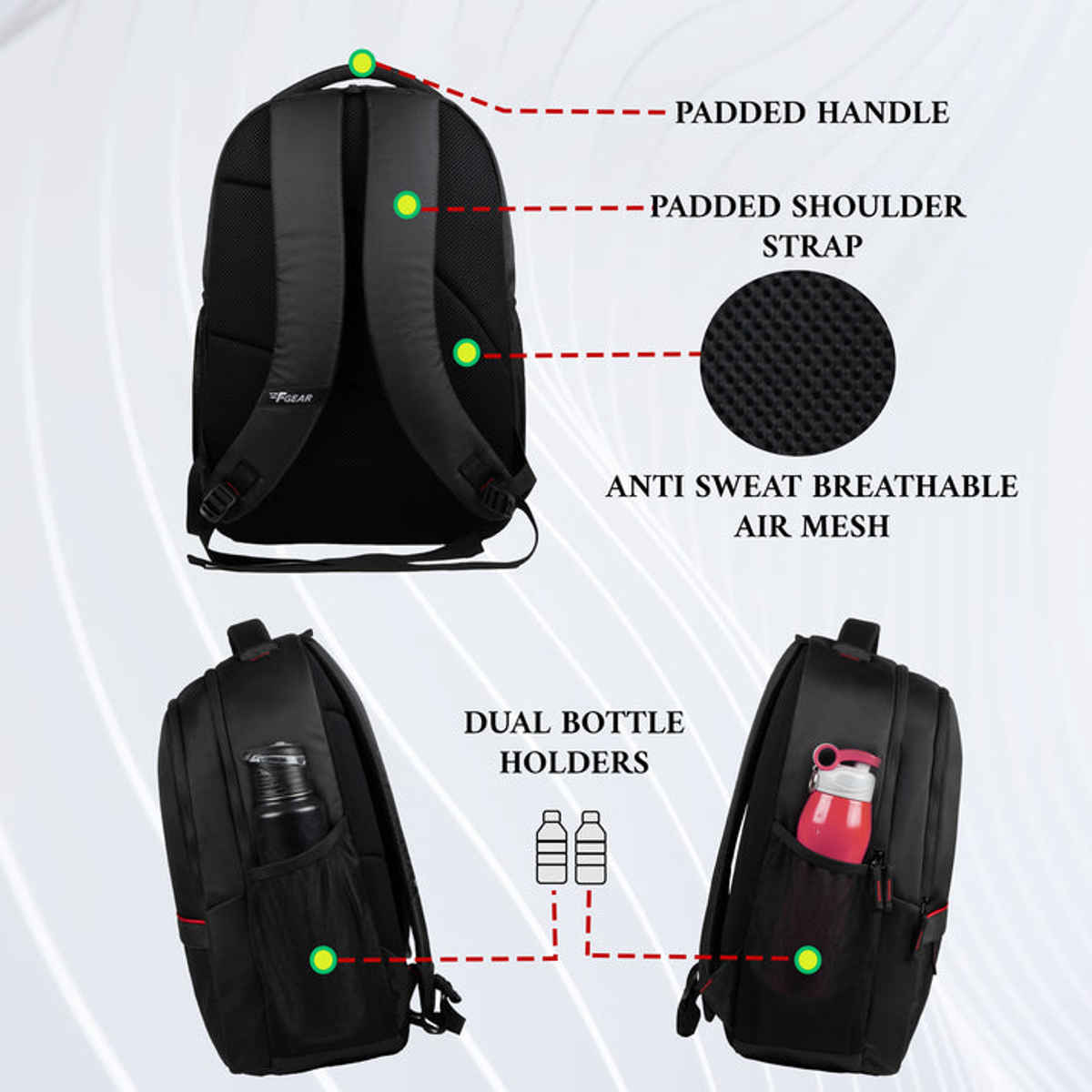 F Gear Unisex Solid Polyester 24 L Laptop Backpack | Black