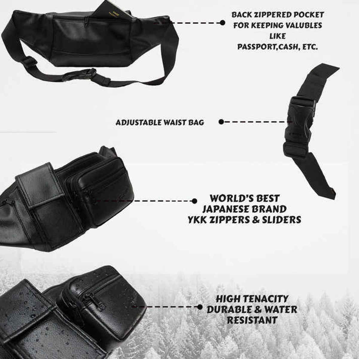 F Gear Unisex Artificial Leather 2 L Waist Bag | Black