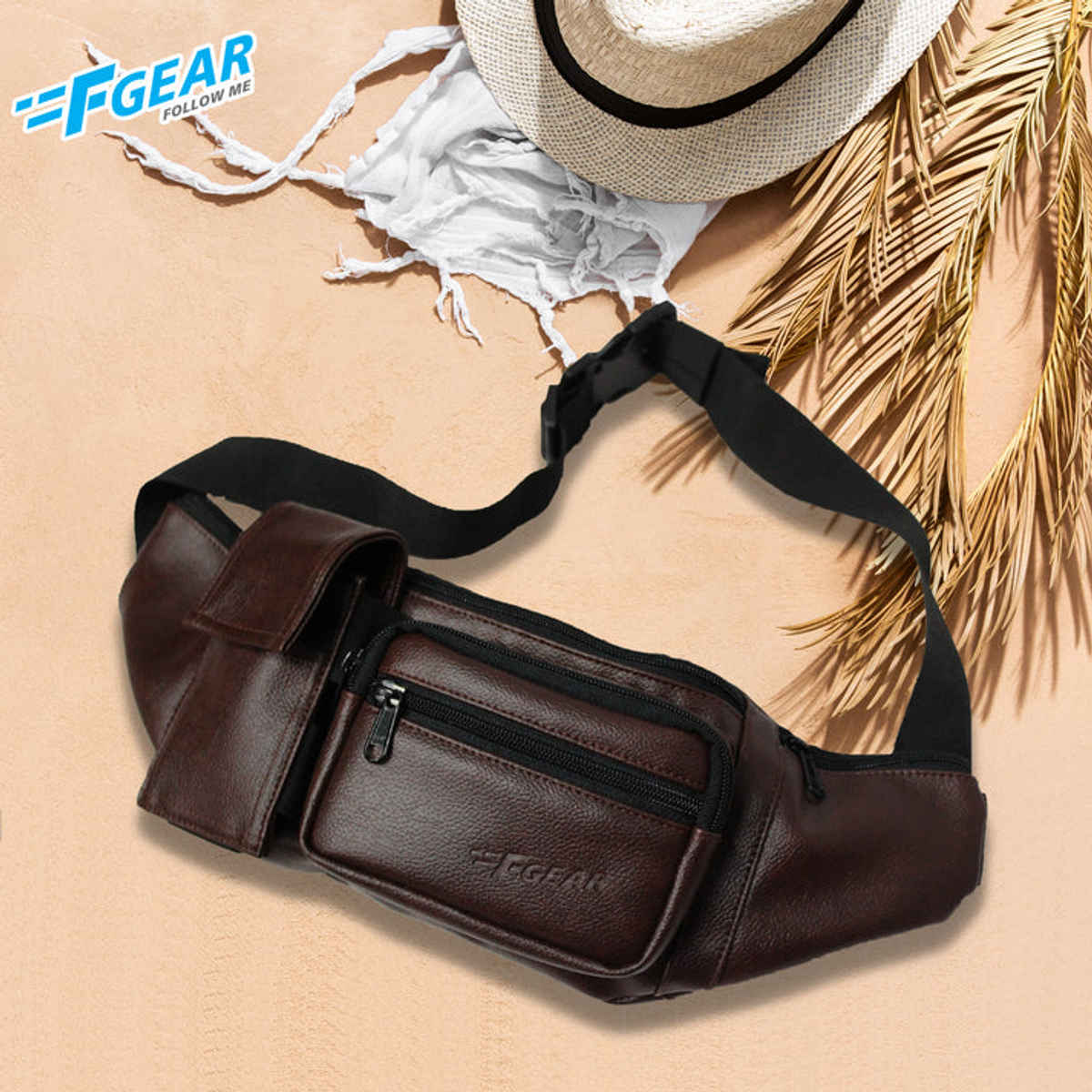 F Gear Unisex Leatherette 2 L Waist Bag | Brown