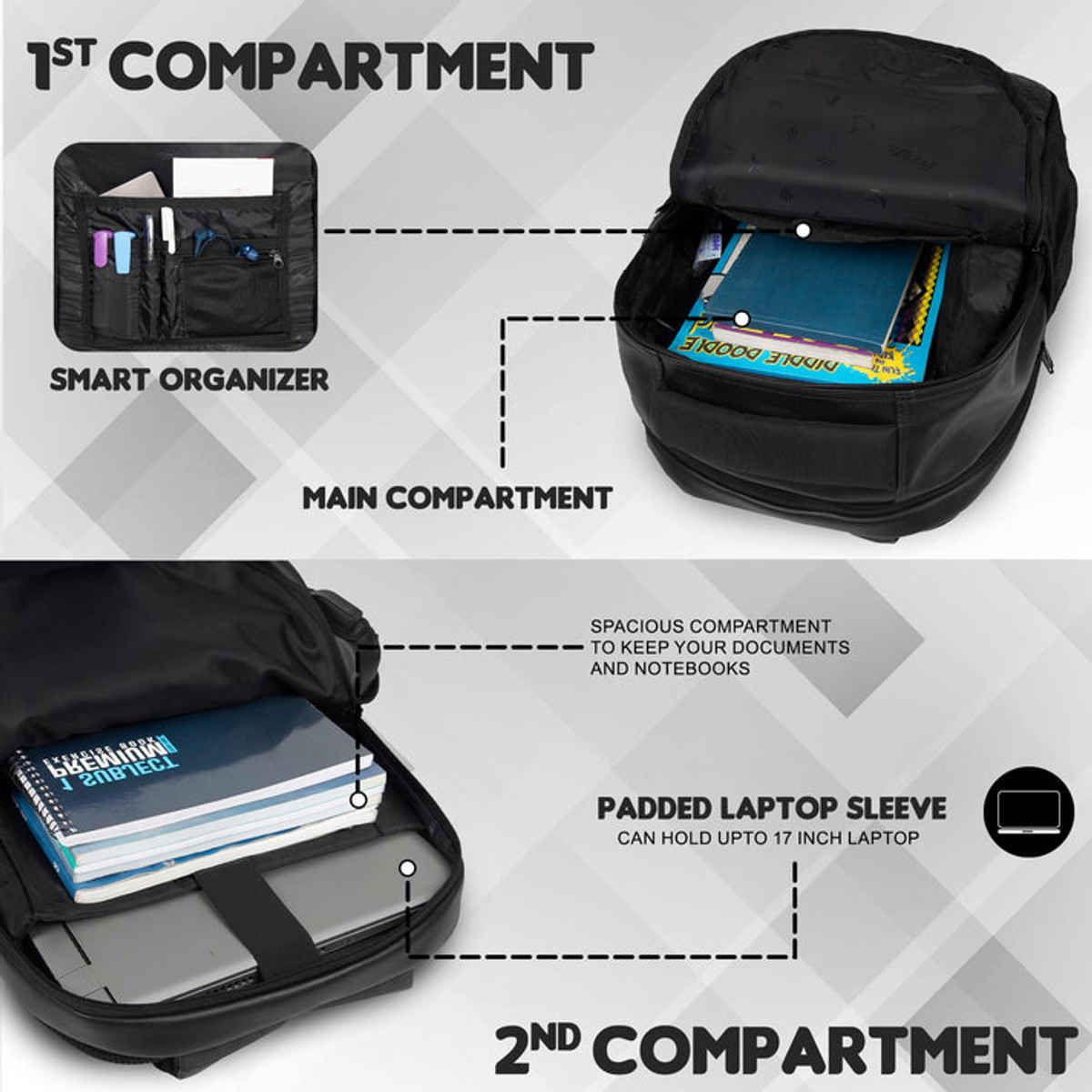 F Gear Unisex Solid Cotton Blend 27 L Laptop Backpack | Black