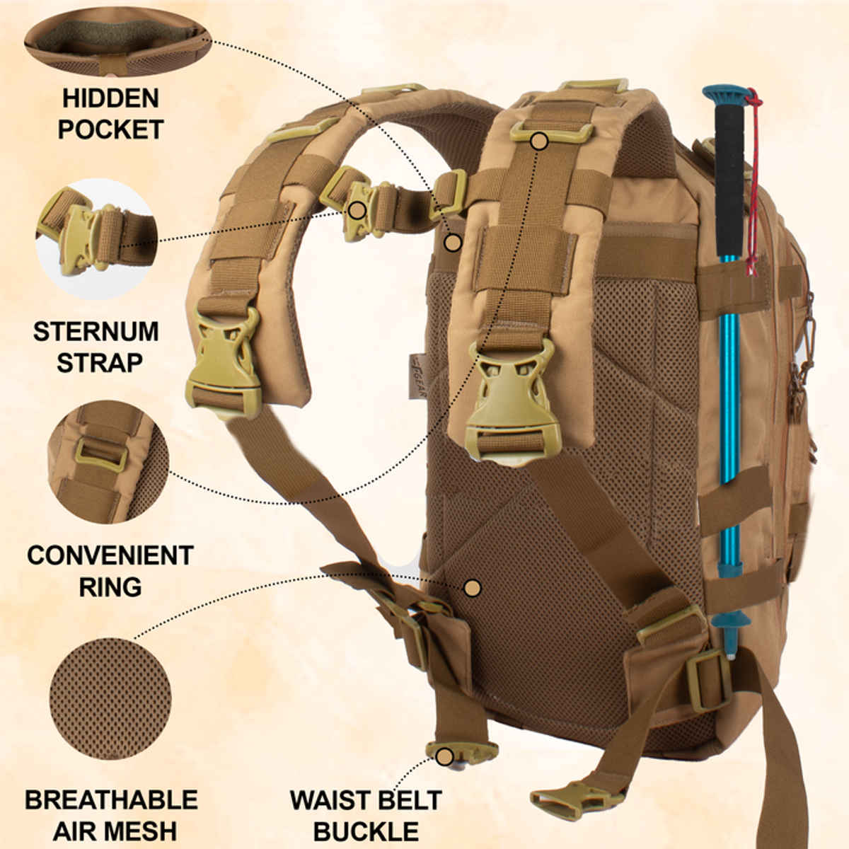 F Gear Unisex Solid Polyester 29 L Top Handle Rucksack | Khaki - Free Size