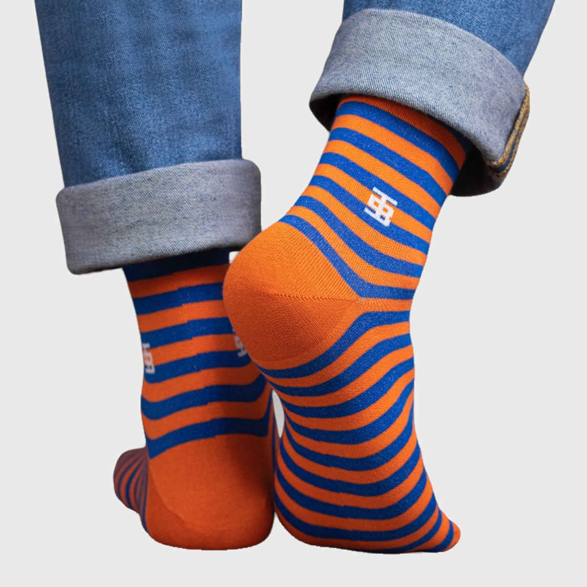 Socksoho Men's Striped Cotton Socks | Orange and Blue - Free Size