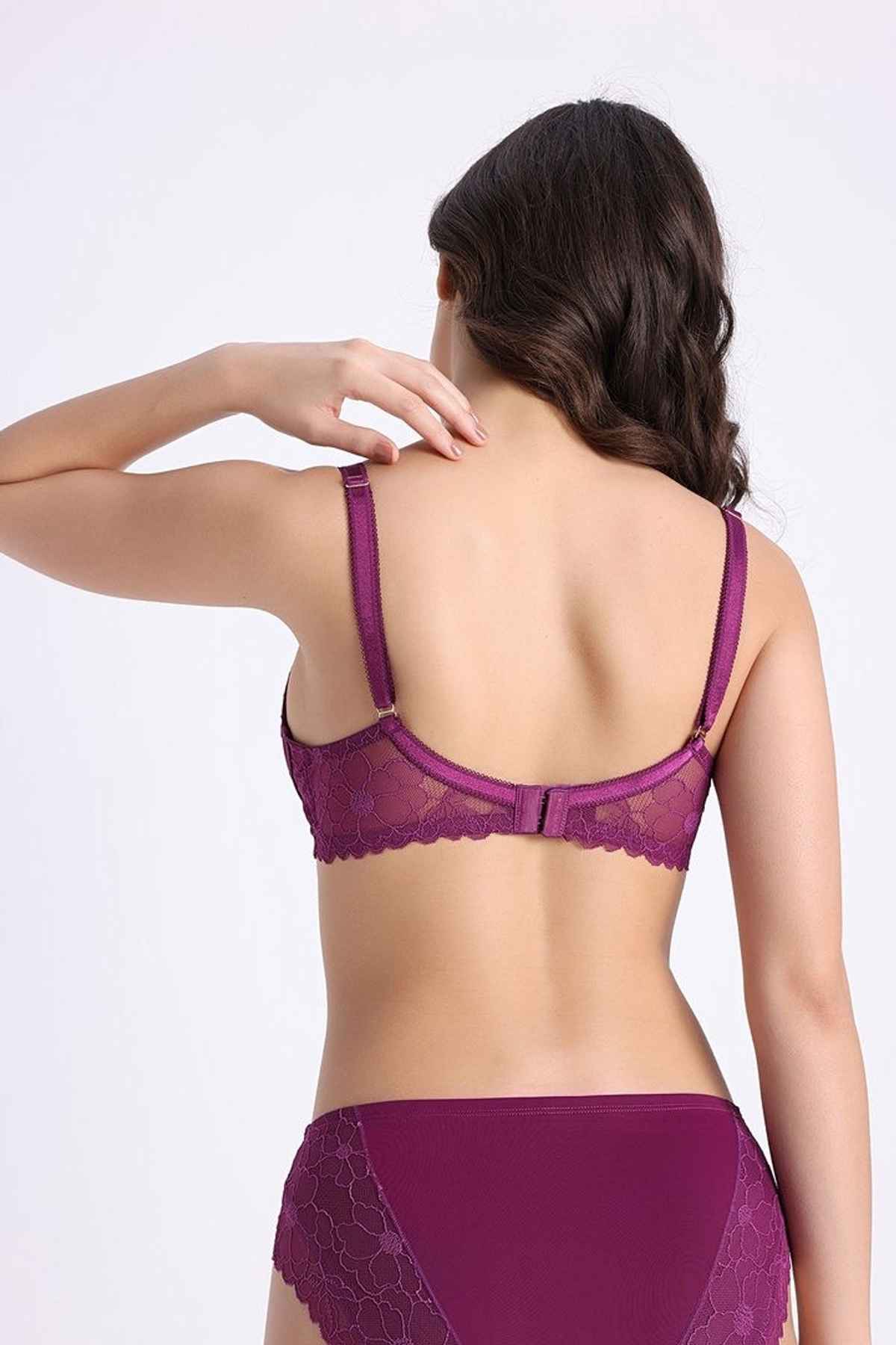 Zivame La Flamme Padded Non Wired 3/4th Coverage Lace Bra | Dark Purple - 34C