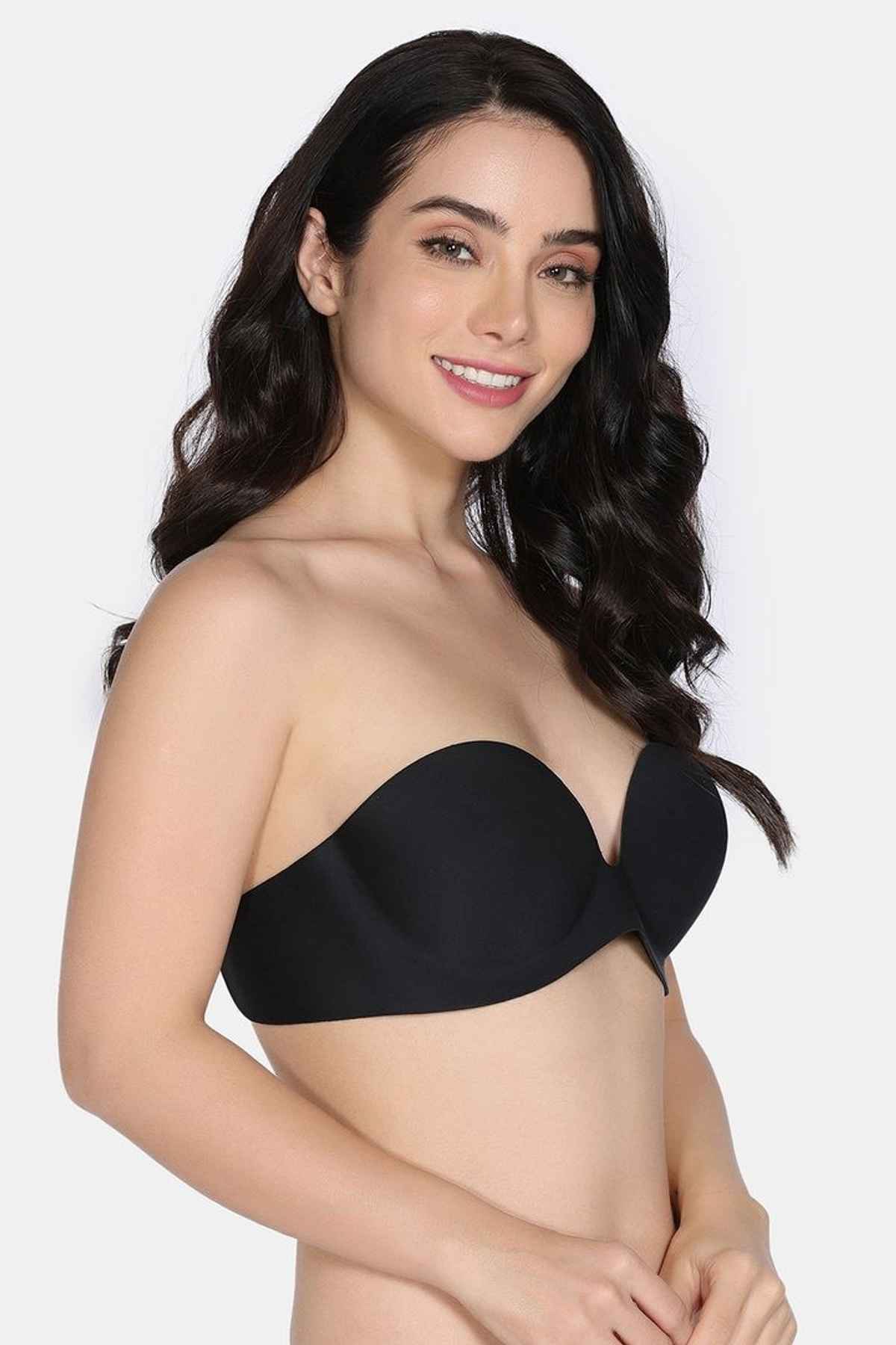 Zivame Padded Non Wired Low Coverage Stick-On Bra | Black - D Cup