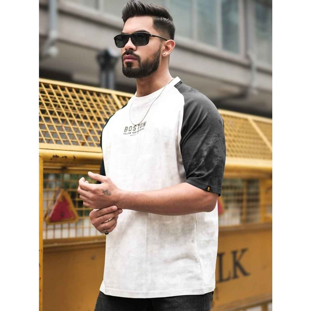 Maniac Men's Printed Round Neck 3/4th Sleeve Black Cotton T-shirt | Black | S