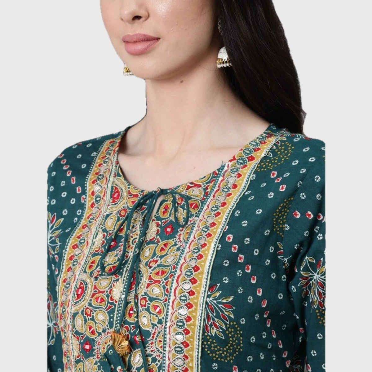 Anubhutee Women's Ethnic Motifs Printed Cotton Kurta with Trousers & Dupatta | Teal - L