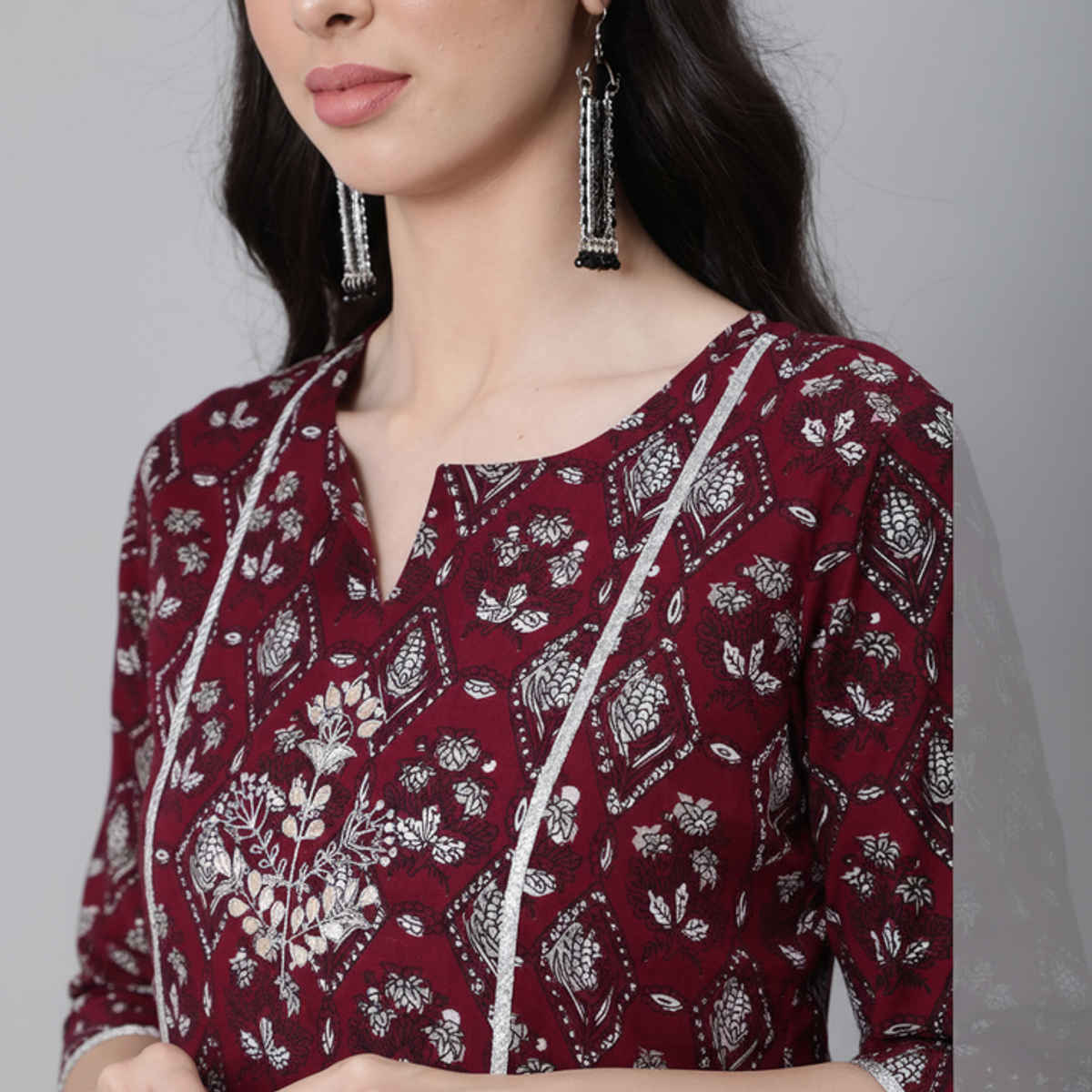 Anubhutee Women's Ethnic Motifs Thread Work Pure Cotton Kurta with Trousers & Dupatta | Maroon - M