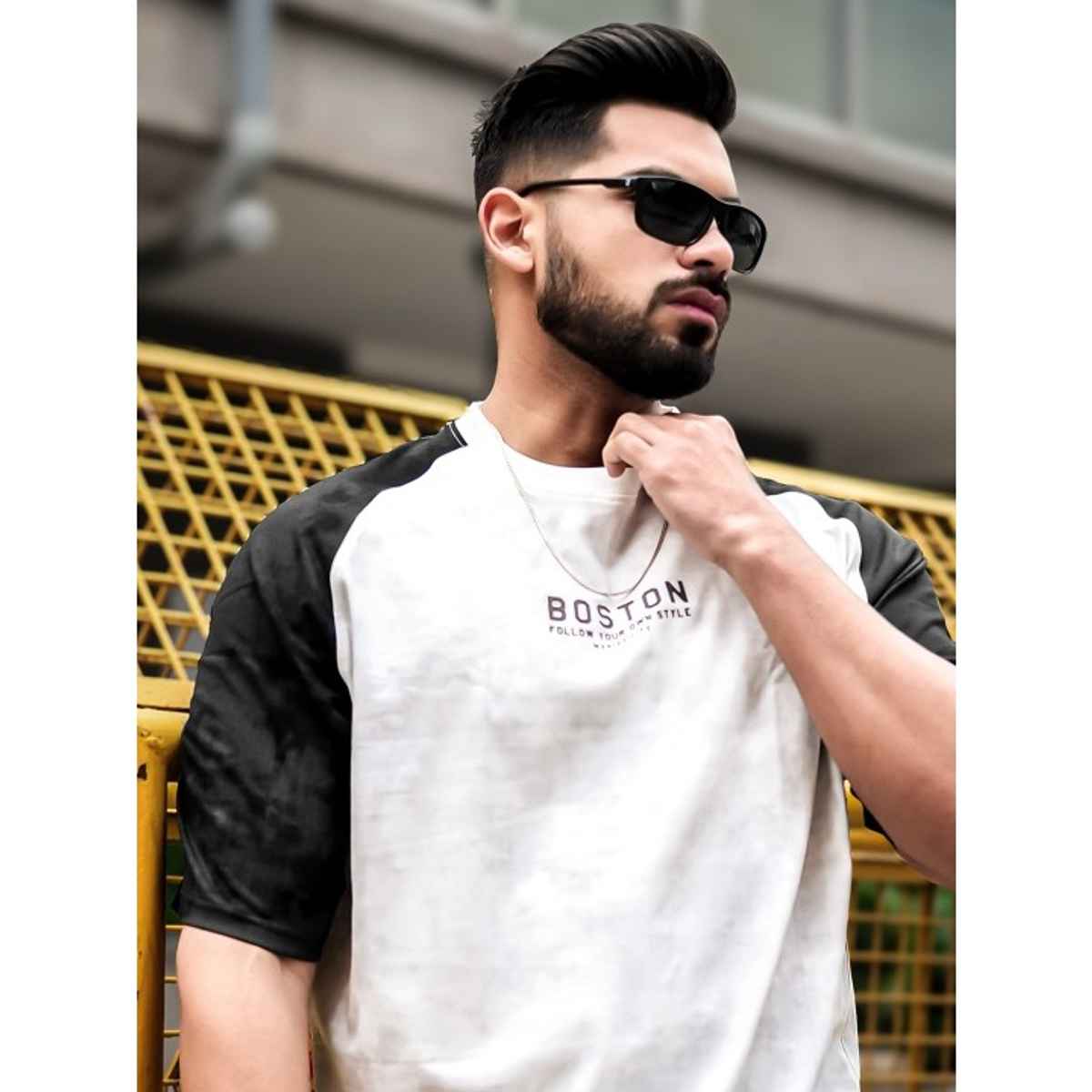 Maniac Men's Printed Round Neck 3/4th Sleeve Black Cotton T-shirt | Black | S