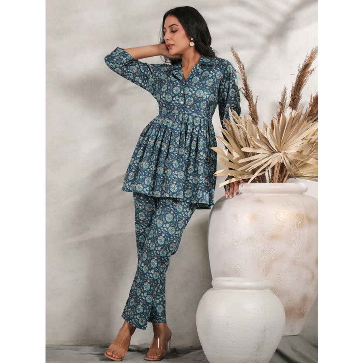 Anubhutee Women's Ethnic Wear 100% cotton Flared Kurta Set | Navy Blue - L