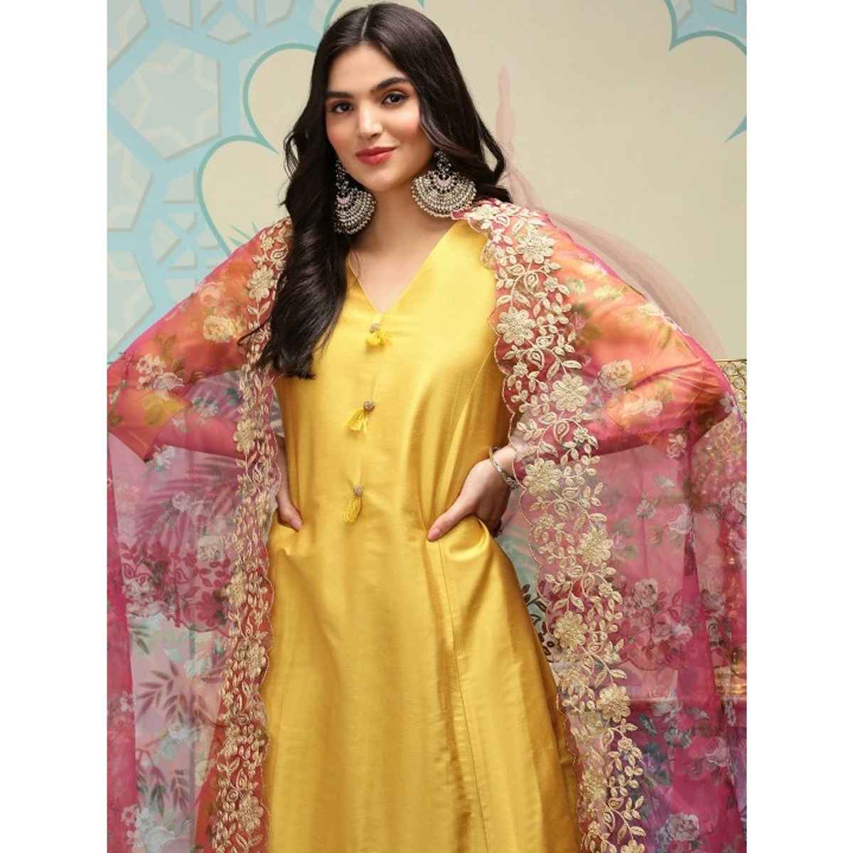 Ishin Women's Kurta Set with Dupatta | Yellow - XL