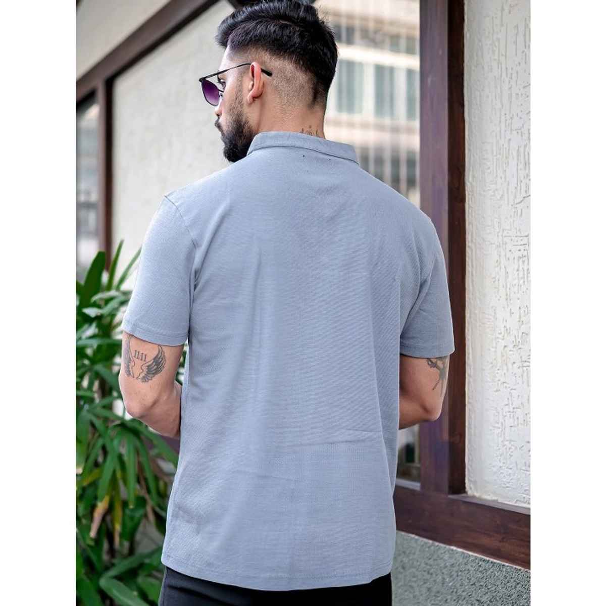 Maniac Men's Solid Henley Neck Half Sleeve Light Grey Cotton Oversized T-Shirt | Light Grey | S