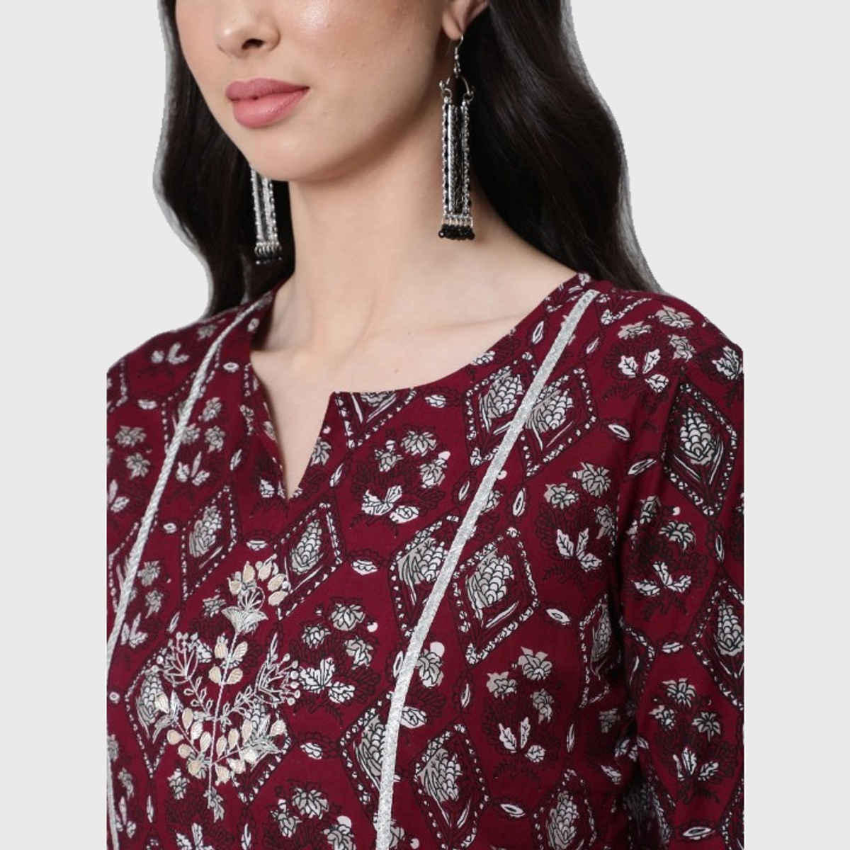 Anubhutee Women's Ethnic Motifs Thread Work Pure Cotton Kurta with Trousers & Dupatta | Maroon - L