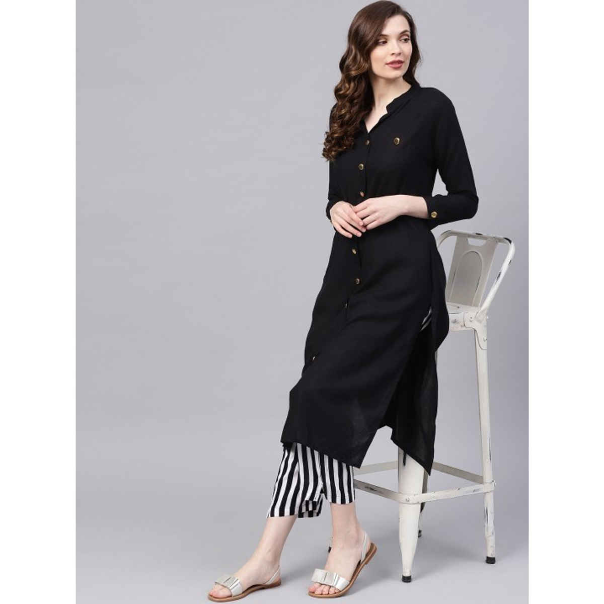 Ishin Women's Kurta Set Solid with Trouser | Black - S