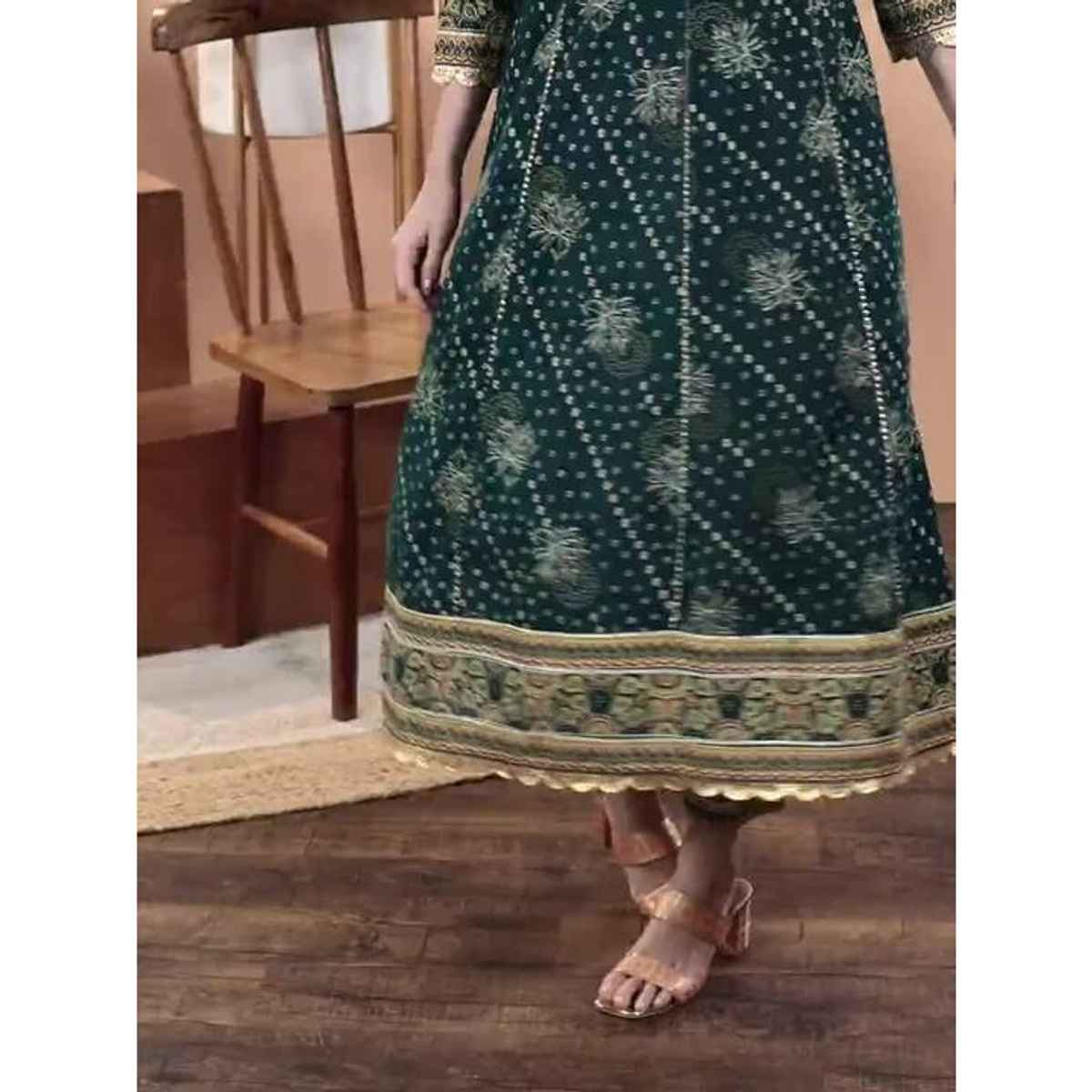 Anubhutee Women's Ethnic Motifs Printed Cotton Kurta with Trousers & Dupatta | Teal - L