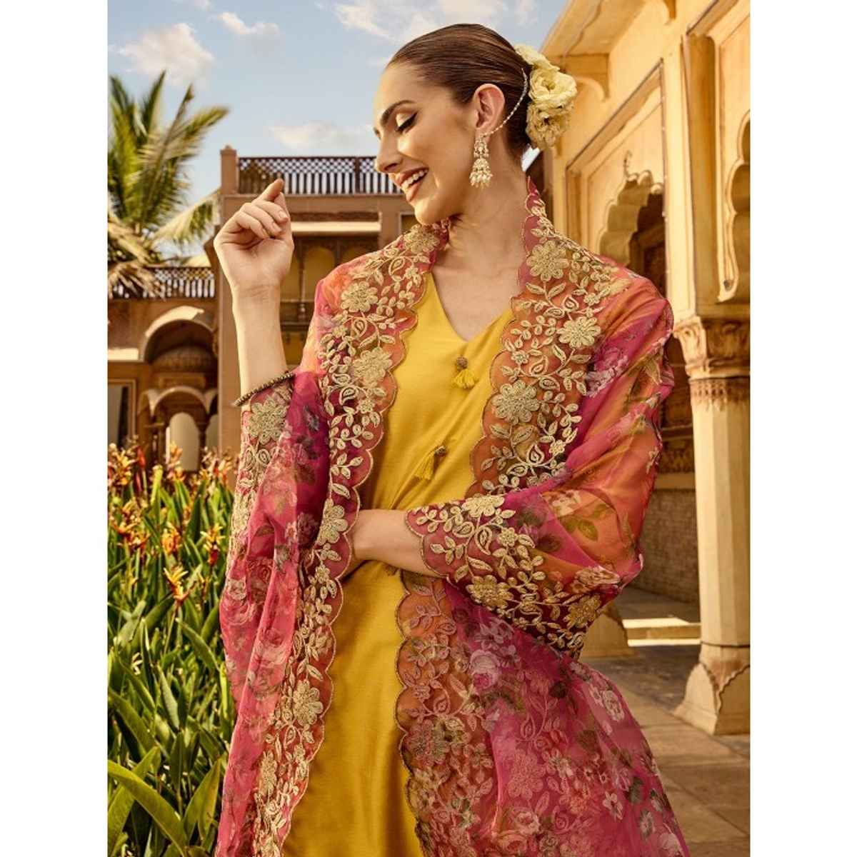 Ishin Women's Kurta Set with Dupatta | Yellow - XL